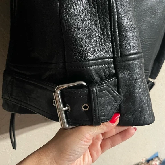 All Saints | Womens Maizie Shearling-Collar Leather Biker Jacket Size: Medium - Picture 9 of 13